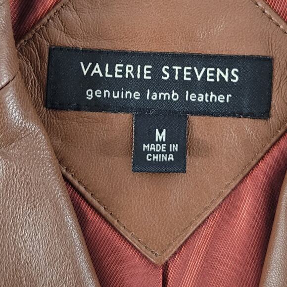 Valerie Stevens Lamb Leather Single Breasted Blazer M Brown Center Vent Tailored - Picture 6 of 10